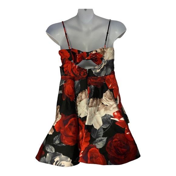 Trixxi Bow Back Rose Print Fit & Flare Sleeveless Cocktail Party Prom Dress - Picture 7 of 16